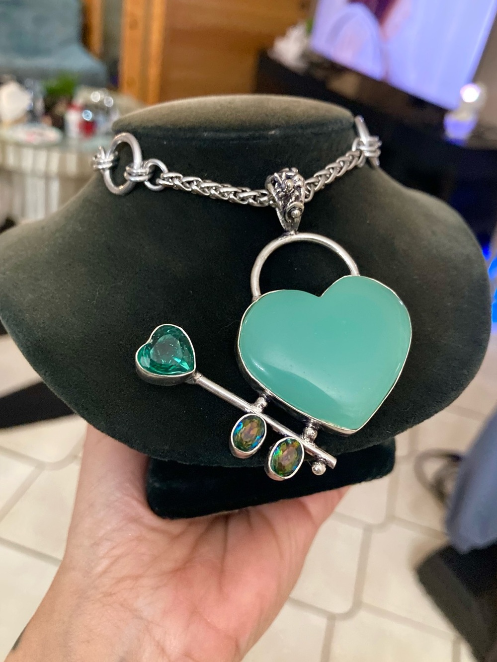 Genuine adventurine heart , mystic topaz arrow boho silver necklace